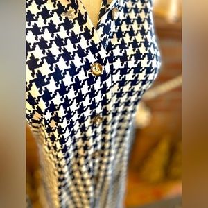 VINTAGE HOUNDSTOOTH MIDI DRESS WITH GOLD BUTTONS